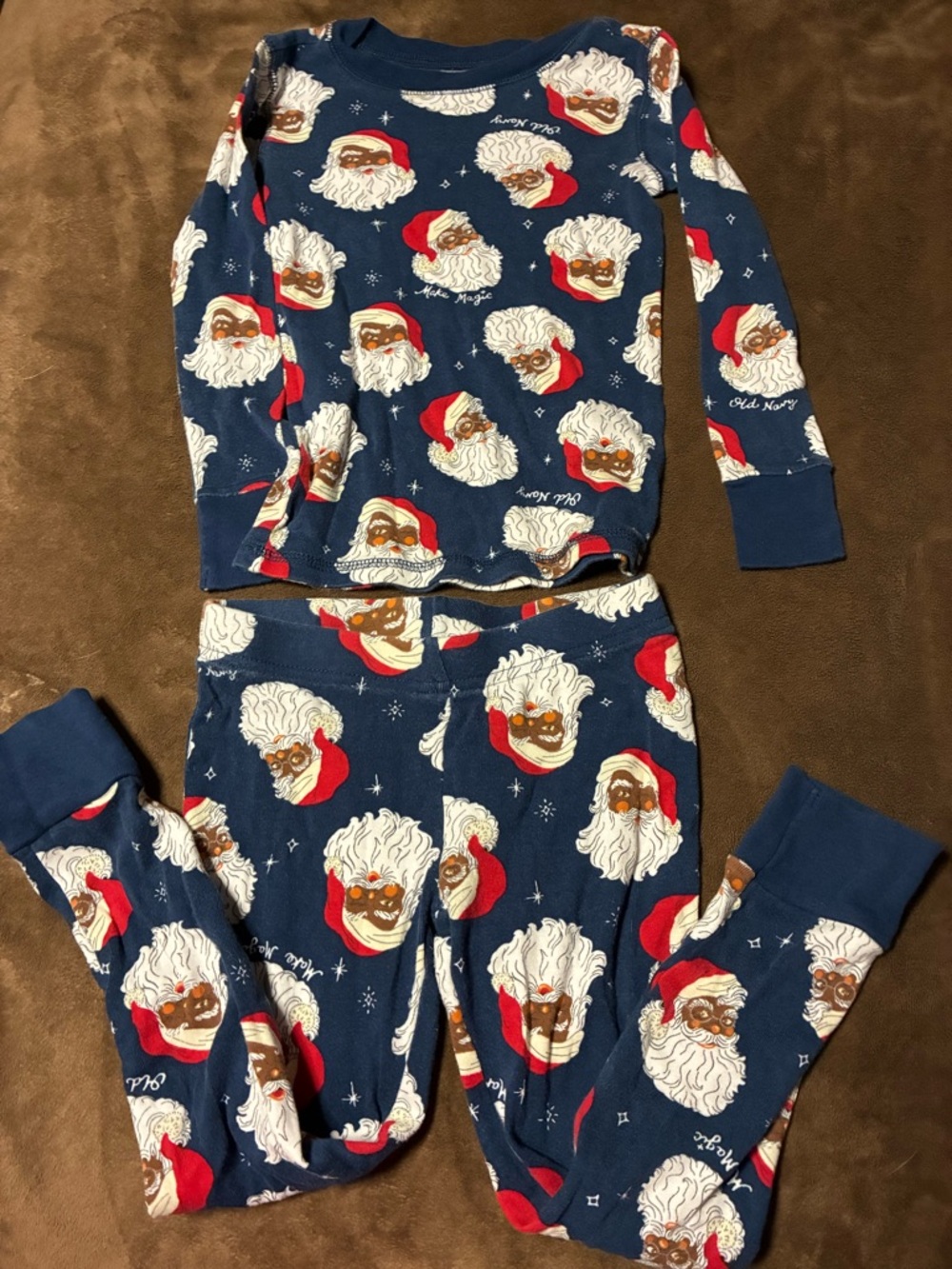 Kids Navy Santa Print Holiday Pajama Set - Blue size 5
